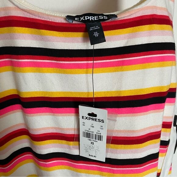 Express Bodycon Midi Dress NEW Colorful Stripes XS Stretch Party - Picture 6 of 13